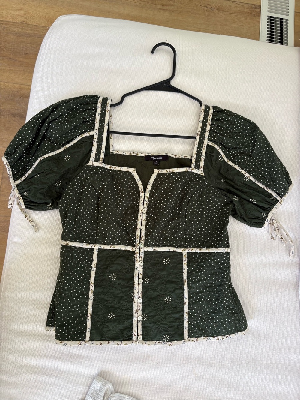 Green Puff-Sleeve Square Neck Blouse - madewell